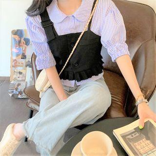 Elbow-sleeve Shirt / Cropped Camisole Top
