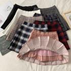 High-waist Plaid / Plain Pleated Skirt