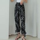 Printed Band-waist Tie-hem Cropped Pants