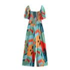 Puff-sleeve Printed Wide Leg Jumpsuit