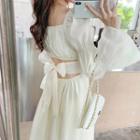 Flared-sleeve Bow Back Midi A-line Dress / Cropped Blouse