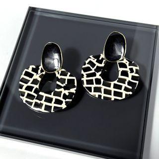 Print Acrylic Hoop Dangle Earring 1 Pair - Dangle Earring - Silver Pin - Black - One Size