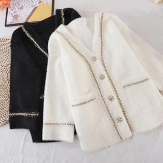V-neck Color Block Striped Sweater Jacket