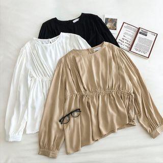 Asymmetric Crewneck Long-sleeve Blouse