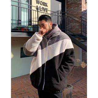 Color-block Sherpa-fleece Oversized Jacket