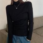 Long-sleeve Turtleneck Lettuce Edge Plain T-shirt