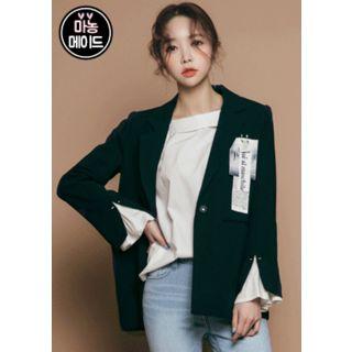 Slit-cuff Snap-button Blazer With Lettering-tag