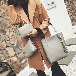 Set: Tasseled Tote + Faux Leather Shoulder Bag + Zip Pouch