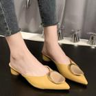 Disc-accent Pointed Block-heel Mules