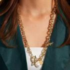 Alloy Faux Pearl Pendant Necklace Gold - One Size
