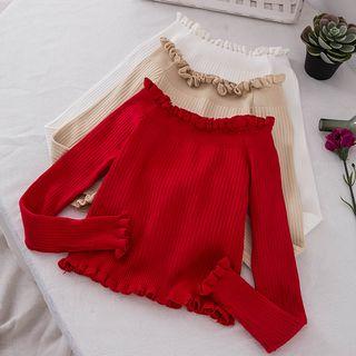 Off-shoulder Frill Trim Knit Top