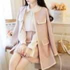 Set: Contrast Trim Coat + Single-breasted Pencil Skirt