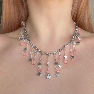 Star Faux Gemstone Fringed Alloy Choker