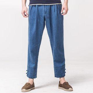 Frog Button-hem Straight-fit Pants