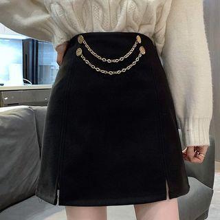 Chain Slit Mini A-line Skirt