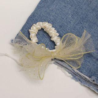 Mesh Bow Hair Tie Off-white - One Size