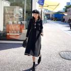 Piped Flare Long Knit Dress Black - One Size