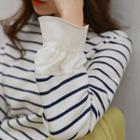Contrast-cuff Napped Stripe Pullover