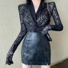 Long-sleeve Twisted Lace Top