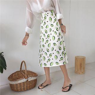 Midi Avocado Print A-line Skirt Avocado Green - One Size
