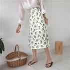 Midi Avocado Print A-line Skirt Avocado Green - One Size