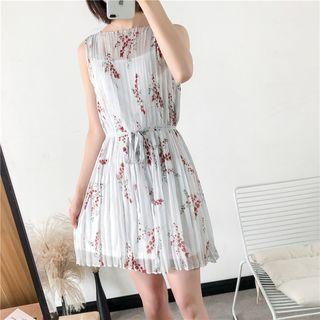 Set: Floral Sleeveless A-line Dress + Slipdress
