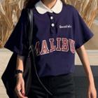 Elbow-sleeve Lettering Mock Two-piece Polo Shirt