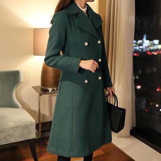Faux-pearl Button Wool Blend Flare Coat