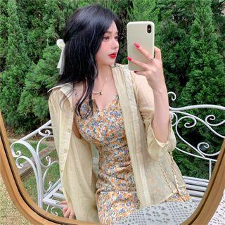 See-through Shirt / Floral Sleeveless Dress