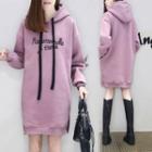 Letter Embroidered Drawstring Hoodie Dress