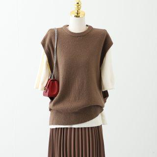 Round-neck Plain Oversize Vest / Round-neck Plain Knit Oversize Top