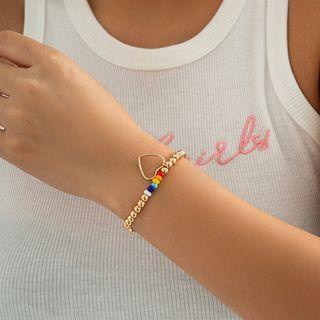 Heart Pendant Bead Alloy Bracelet 1091 - Gold - One Size