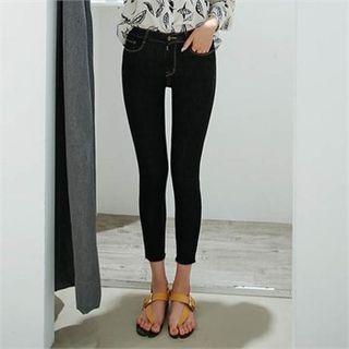 Fray-hem Stitch-trim Skinny Jeans