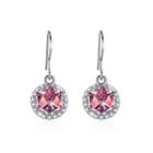 925 Sterling Silver Fashion Sparkling Round And Cube Earrings With Pink Austrian Element Crystal Silver - One Size