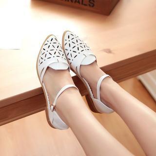 Laser Cut Block Heel Sandals