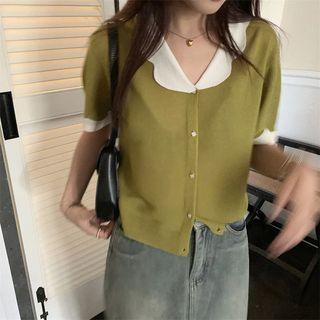Short-sleeve Color-block Cardigan