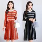 Perforated Long Sleeve Collared Dress
