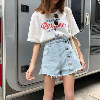Buttoned Asymmetrical Denim Shorts