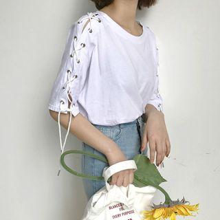 Loose-fit Plain Short-sleeve Long Top