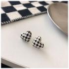 Heart Checker Alloy Earring 1 Pair - Silver Needle - Checker - Black & White - One Size