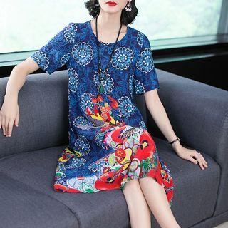 Short-sleeve Print Silk Dress