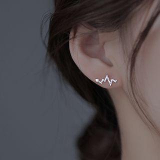 Heartbeat Rhinestone Sterling Silver Earring 1 Pair - Silver - One Size