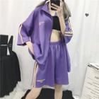 Set: Striped 3/4-sleeve Zip Jacket + Shorts