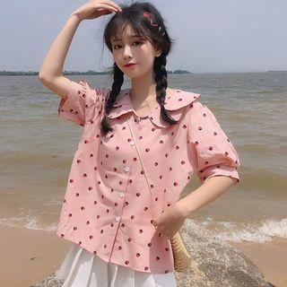 Layered Collar Strawberry Print Short-sleeve Blouse