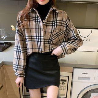 Long Sleeve Plaid Fleece Lined Shirt