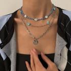 Set Of 3: Flower Necklace + Pendant Chain Necklace Set Of 3 - 2240 - Silver - One Size