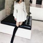 Long-sleeve Open-collar Mini A-line Shirtdress