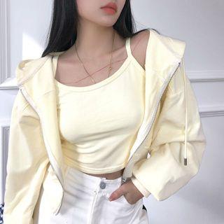 Set: Cropped Hooded Zip Jacket + Camisole