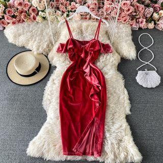 Slit Plain Skinny Dress