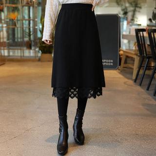 Reversible Band-waist Lace-panel Skirt
